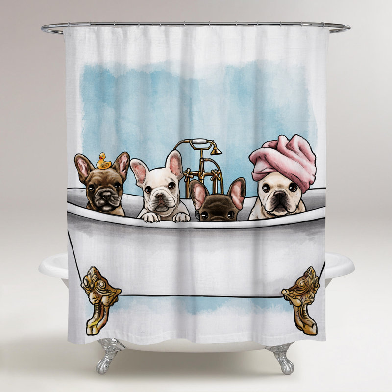 Wrought Studio Oakledge Frenchies in The Tub Single Shower Curtain & Reviews Wayfair